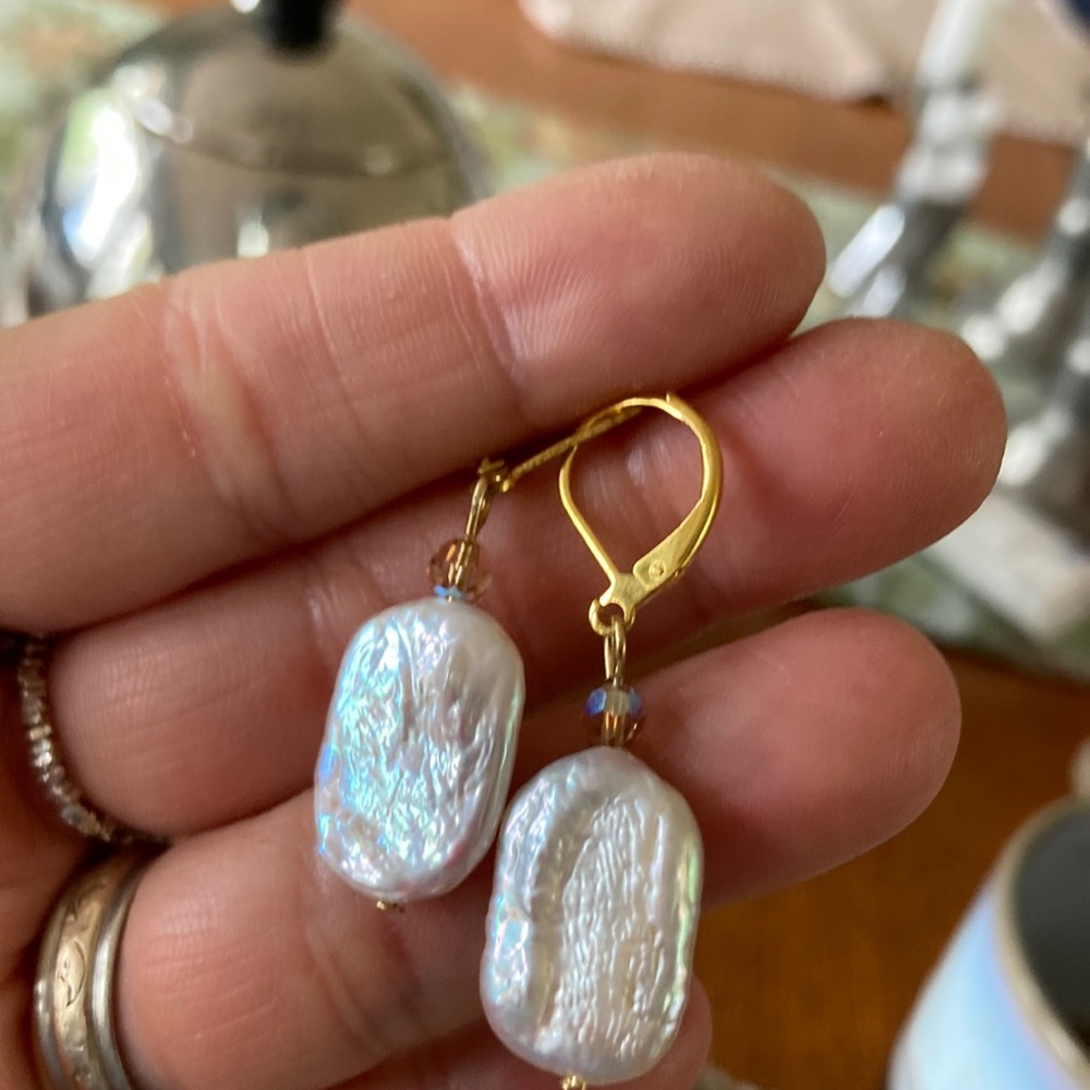 Rectangular Freshwater Pearl Earrings Swarovski